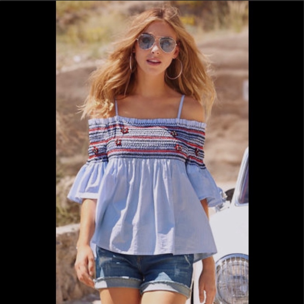 Endless Rose Over the Shoulder Smocked Top